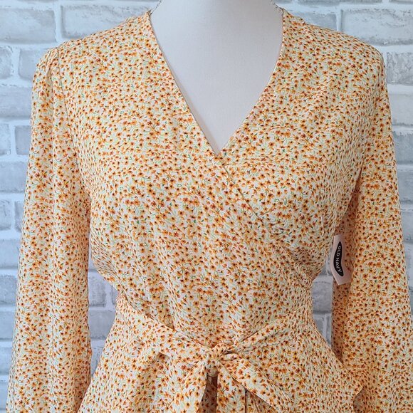 Yellow Daisy Floral Long Sleeve Wrap Shirt Cottagecore Fall Spring Feminine Sm - Picture 2 of 9